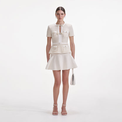 Krem Pullu Örgü Mini Elbise