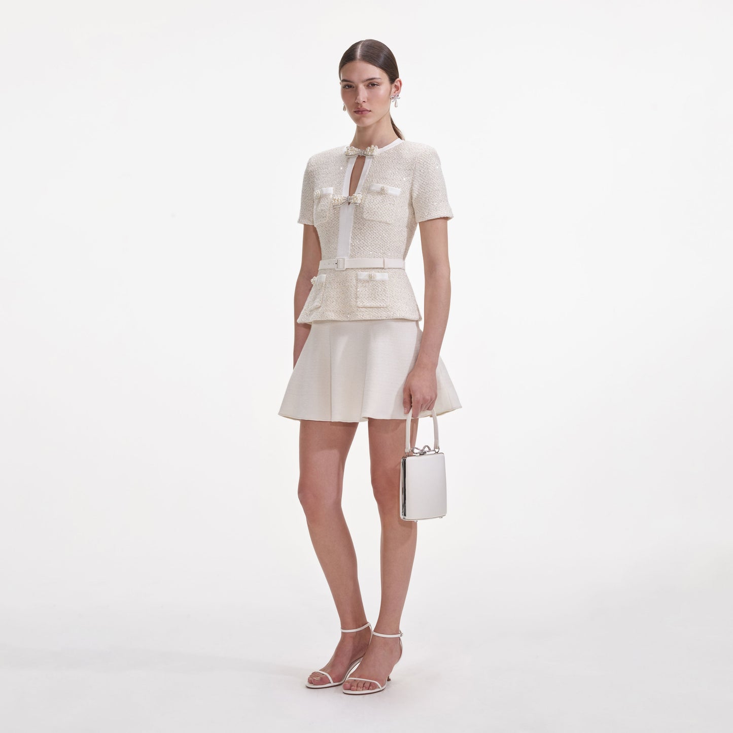 Krem Pullu Örgü Mini Elbise