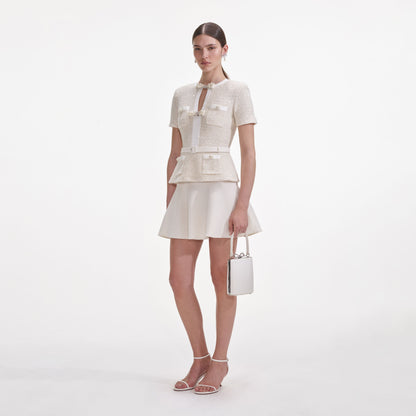 Krem Pullu Örgü Mini Elbise