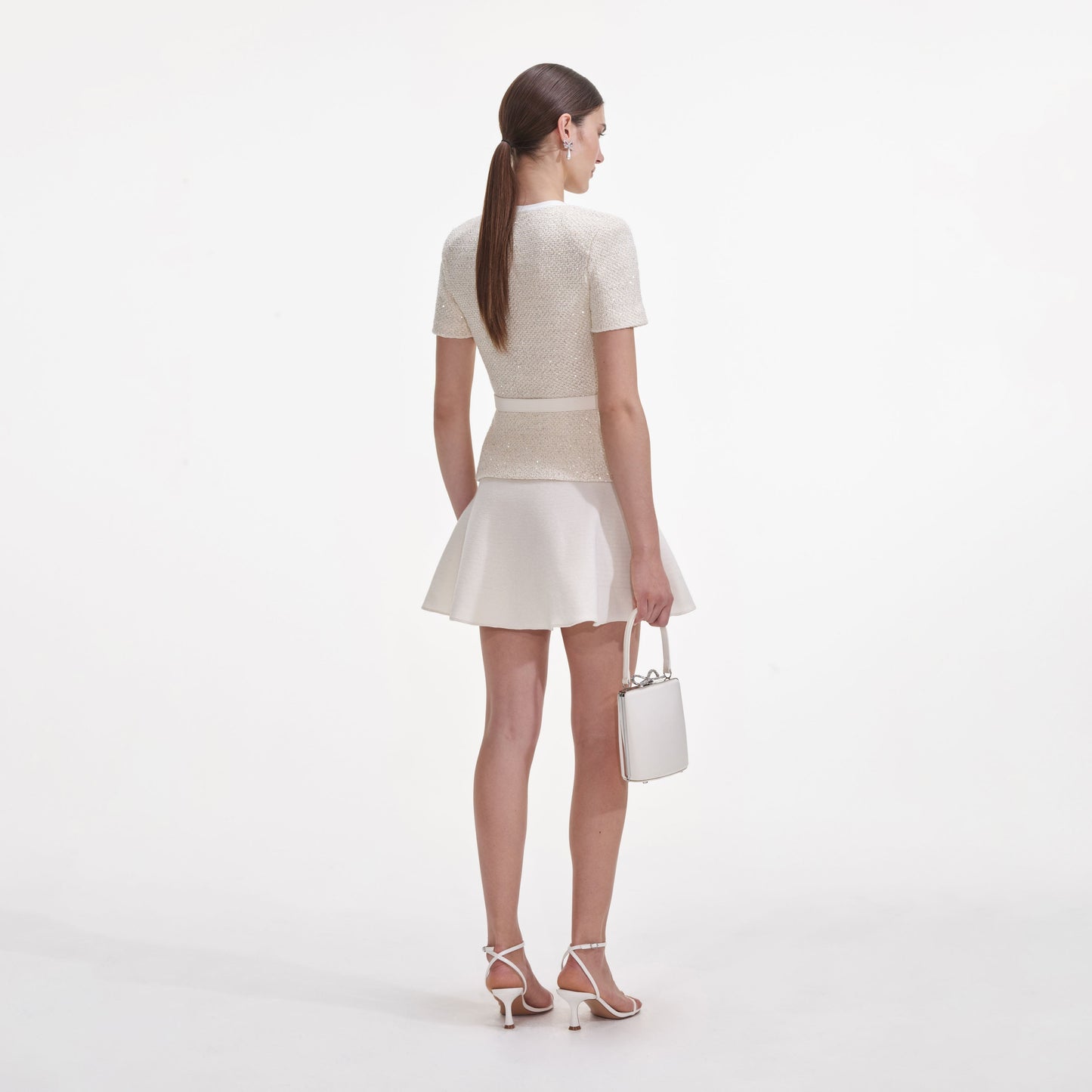 Krem Pullu Örgü Mini Elbise