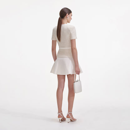 Krem Pullu Örgü Mini Elbise