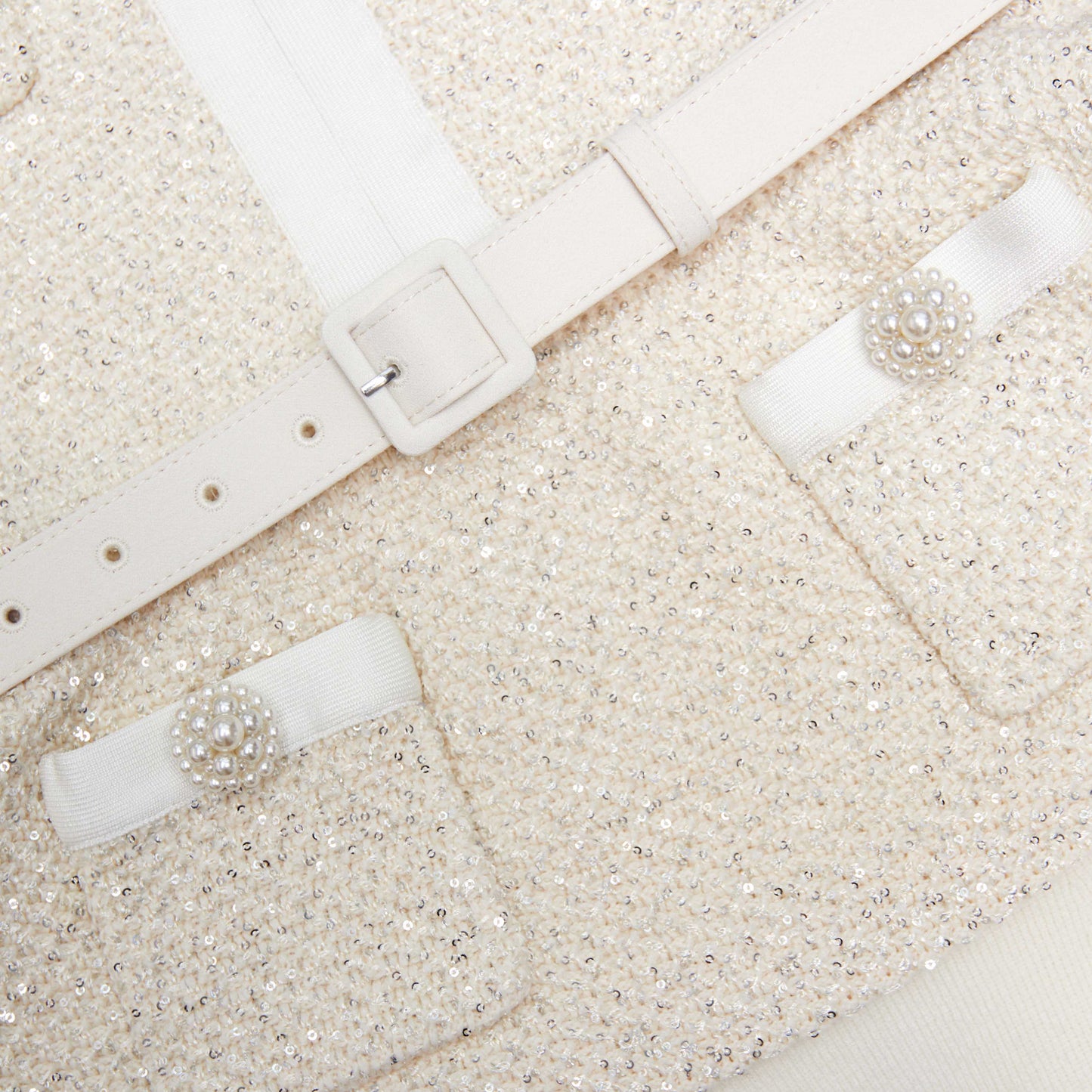 Krem Pullu Örgü Mini Elbise