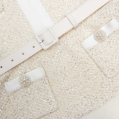 Krem Pullu Örgü Mini Elbise