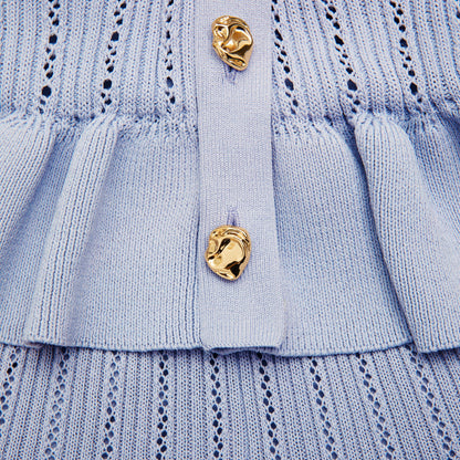 Mavi Örgü Peplum Mini Elbise