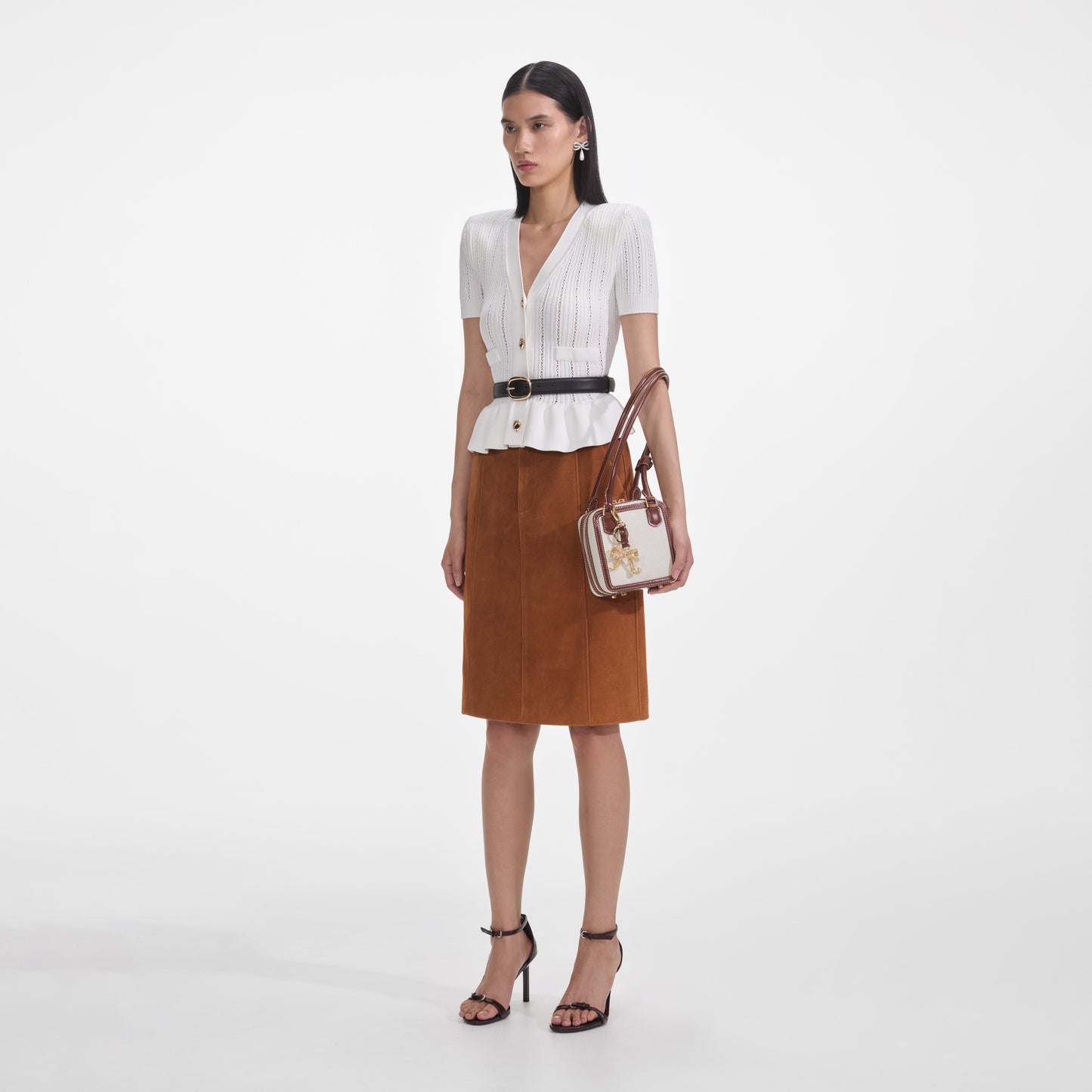 Beyaz Peplum Örgü Üst