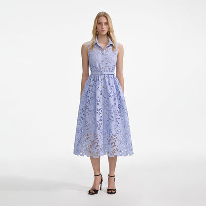 Mavi Dantel Kolsuz Midi Elbise