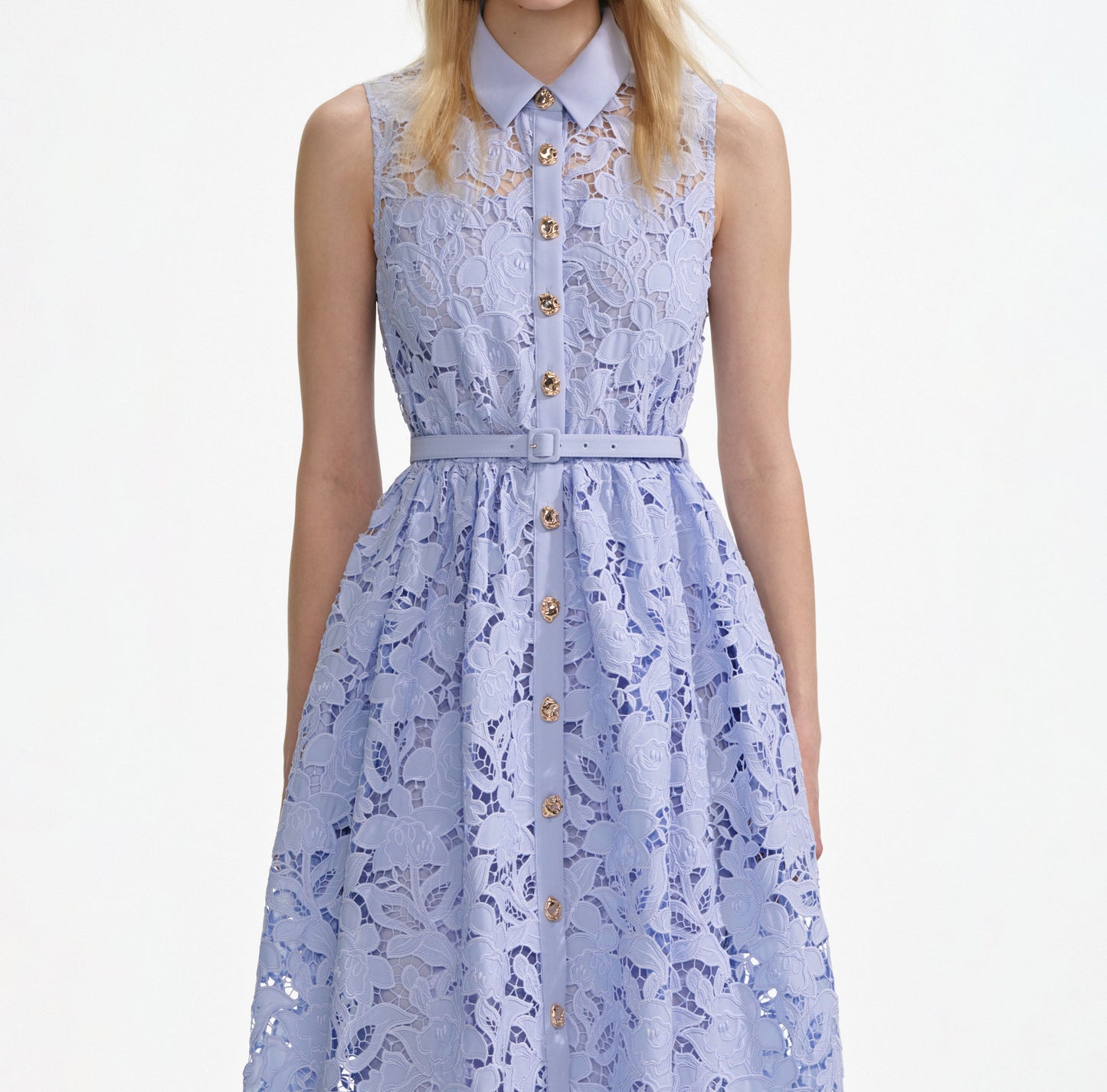 Mavi Dantel Kolsuz Midi Elbise