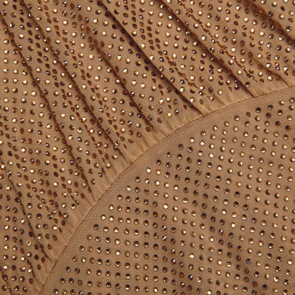 Kahverengi Taşlı Toplanmış Uzun Elbise