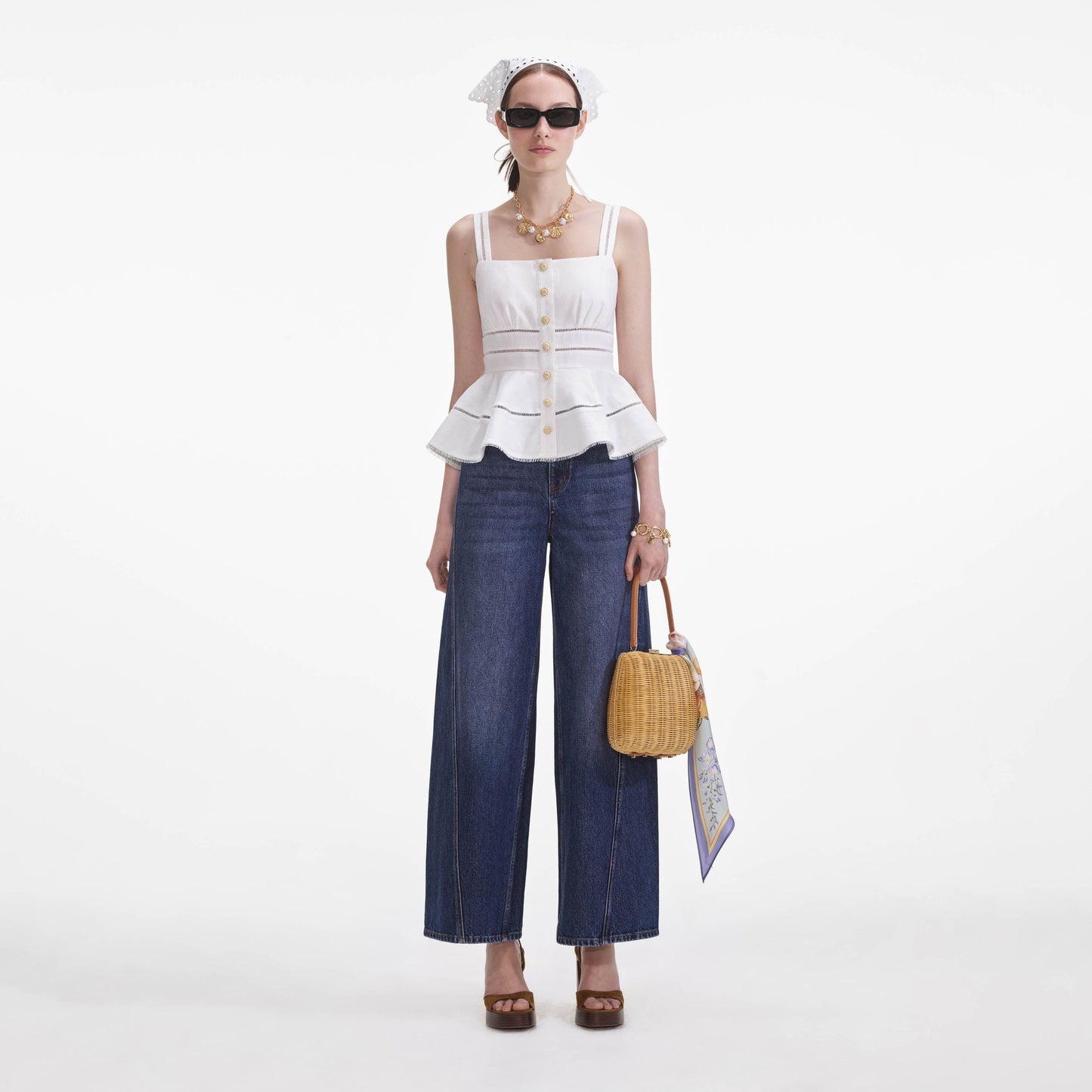 Beyaz Keten Peplum Üst