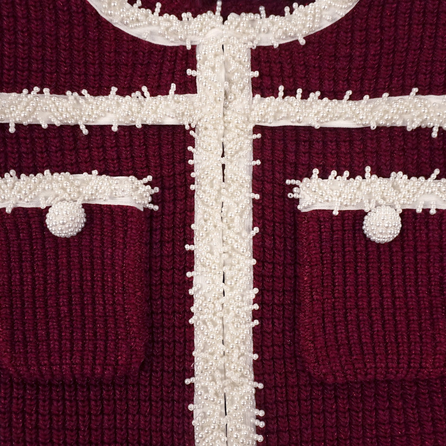 Bordo İnci Detaylı Örgü Midi Elbise