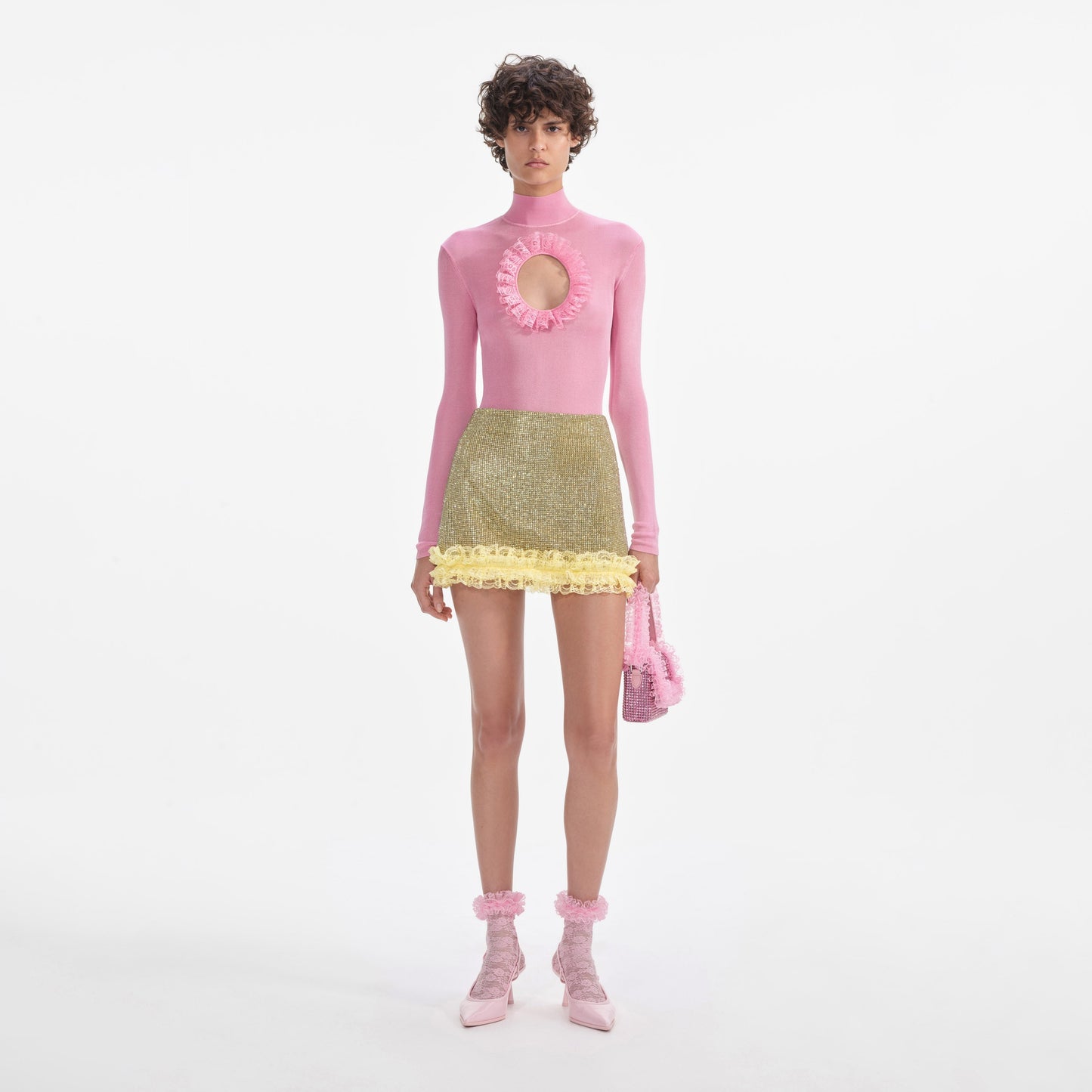 Pembe Örgü Kesimli Body