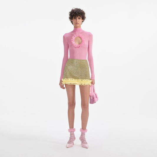 Pembe Örgü Kesimli Body