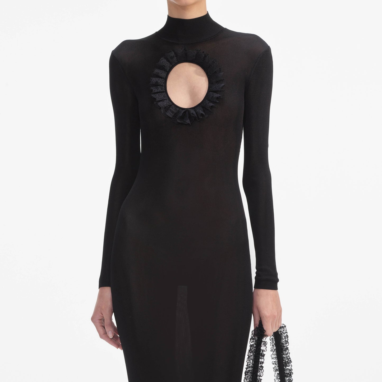 Siyah Örme Kesim Uzun Elbise