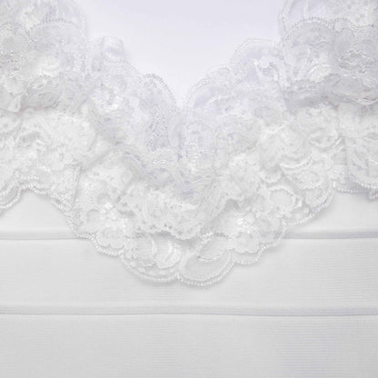 Beyaz Örgü Volanlı Mini Elbise