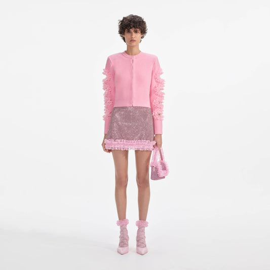 Pembe Kristal Zincir Posta Mini Etek