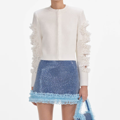 Beyaz Kesik Dantel Detaylı Hırka