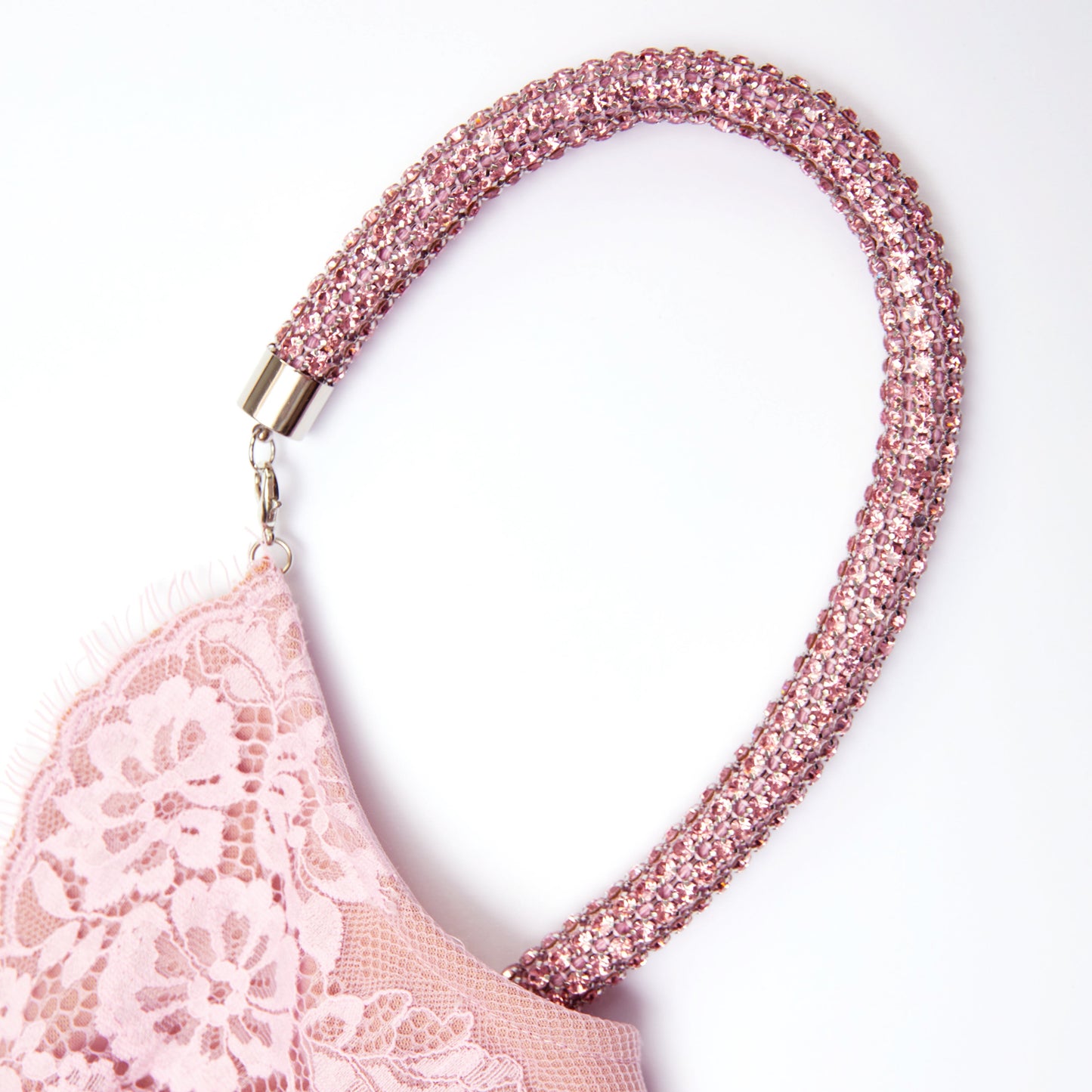 Pembe Dantel Saten Mini Elbise