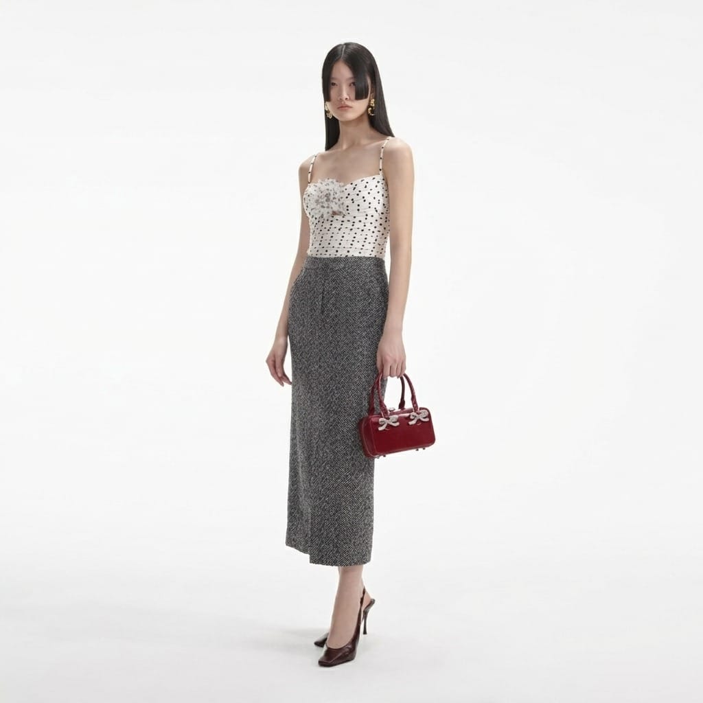 Siyah Balıksırtı Midi Etek