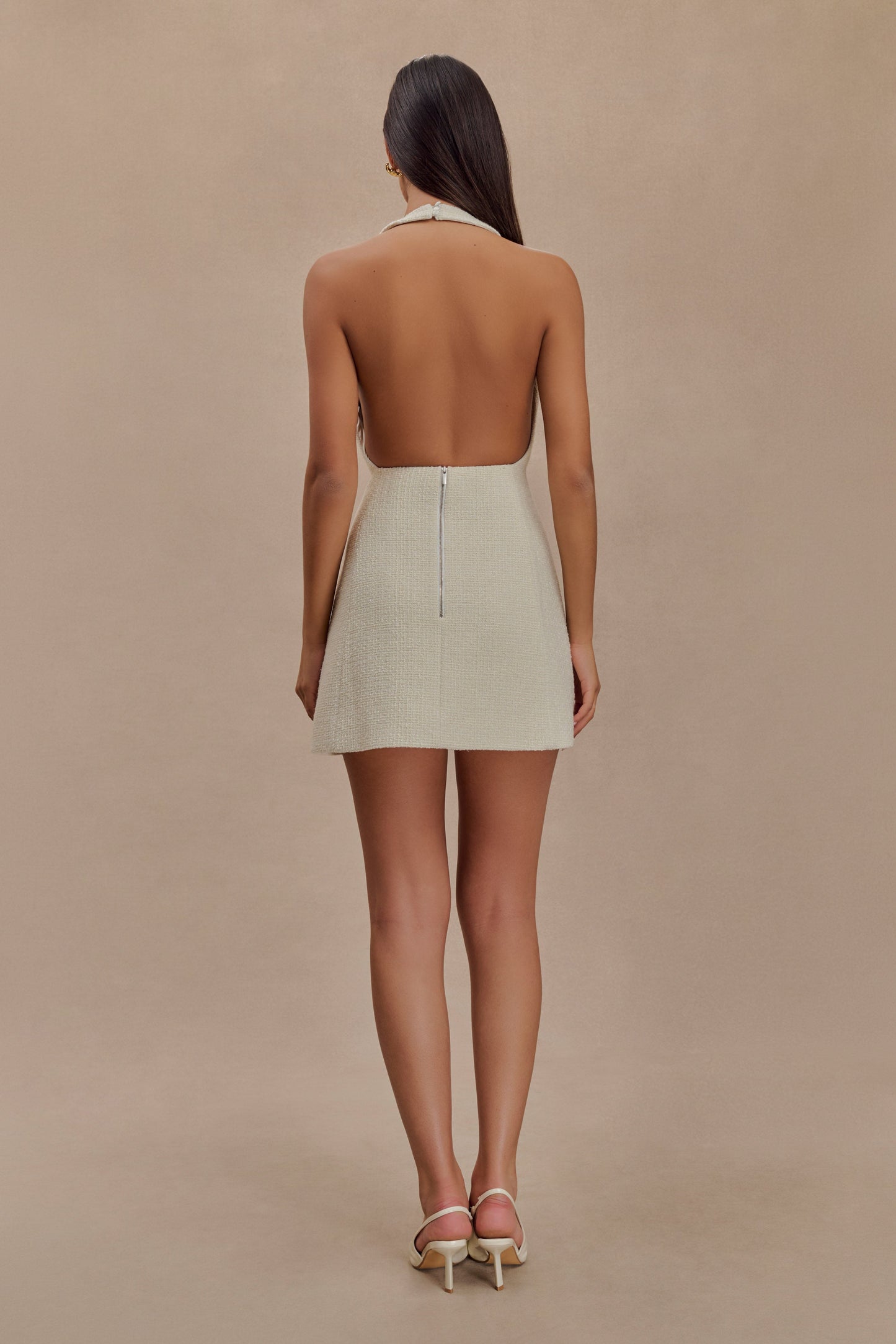 Carina Buklet Boyundan Bağlamalı Mini Elbise - Fildişi