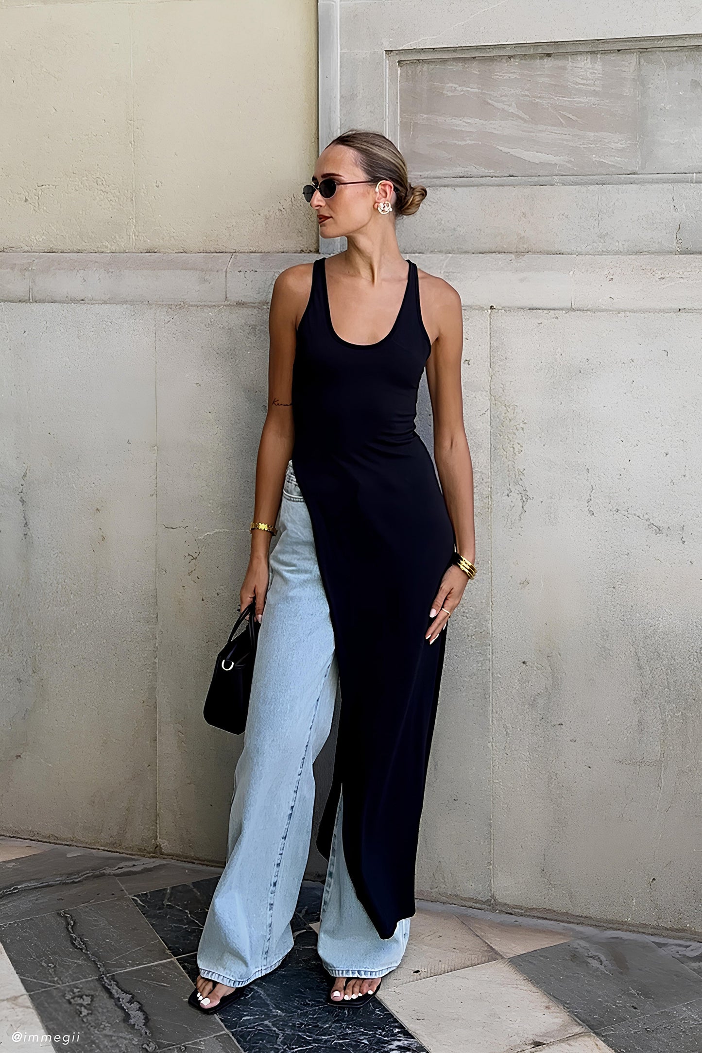 Ellerie Longline Racerback Üst - Siyah